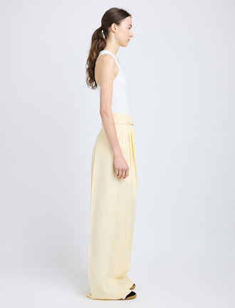 Proenza Schouler Side full length image of model wearing Jules Pant in Linen Viscose in Resin