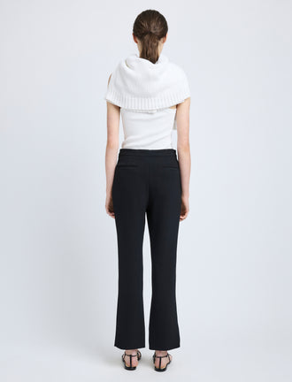 Proenza Schouler Back full length image of model wearing Alexia Pant in Bi-Stretch Suiting in Black