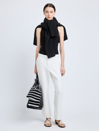 Proenza Schouler Front full length image of model wearing Alexia Pant in Bi-Stretch Suiting in Off White
