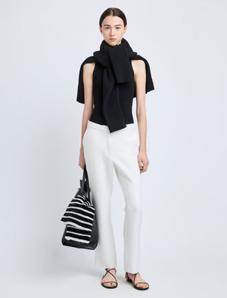 Proenza Schouler Front full length image of model wearing Alexia Pant in Bi-Stretch Suiting in Off White