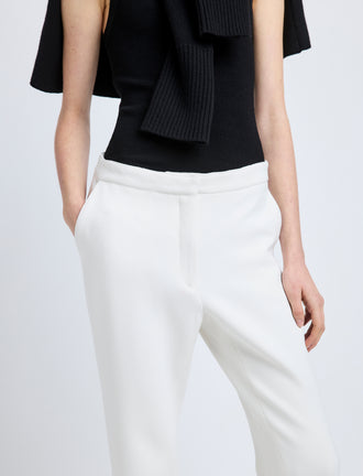 Proenza Schouler Detail image of model wearing Alexia Pant in Bi-Stretch Suiting in Off White
