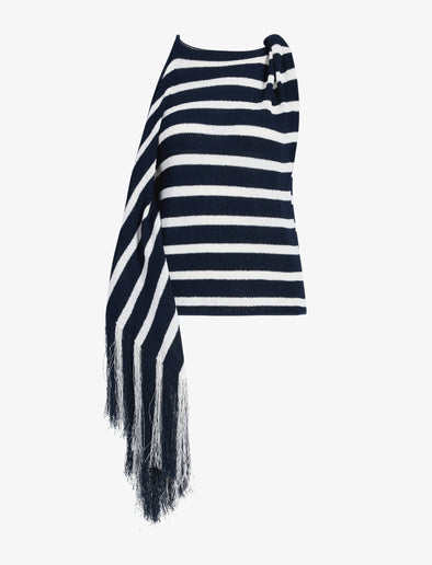 Proenza Schouler Still Life image of Yves Top in Stripe Fringed Knit in Navy Multi