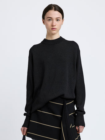 Proenza Schouler Front cropped image of model wearing Corri Sweater in Silk Cotton Crepe Knit in Black