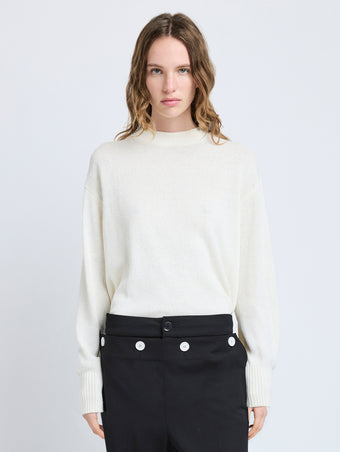 Proenza Schouler Front cropped image of model wearing Corri Sweater in Silk Cotton Crepe Knit in Off White