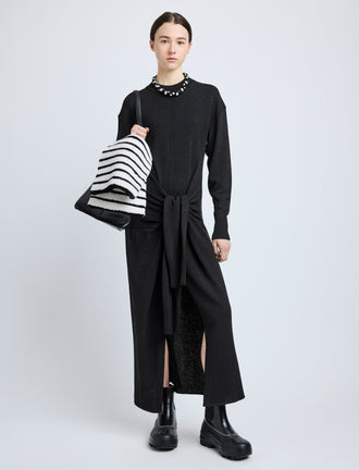 Proenza Schouler Front full length image of model wearing Luca Dress in Silk Cotton Crepe Knit in Black