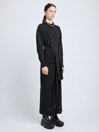 Proenza Schouler Side full length image of model wearing Luca Dress in Silk Cotton Crepe Knit in Black