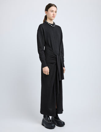 Proenza Schouler Side full length image of model wearing Luca Dress in Silk Cotton Crepe Knit in Black