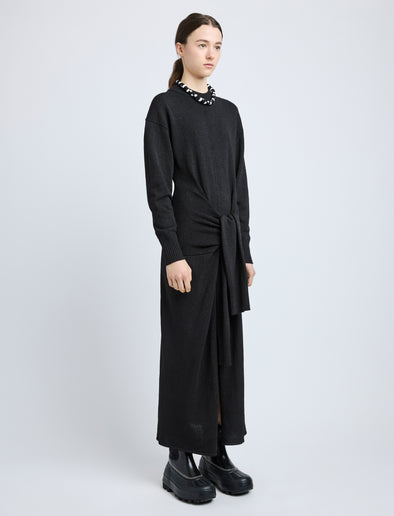 Proenza Schouler Side full length image of model wearing Luca Dress in Silk Cotton Crepe Knit in Black