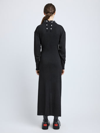 Proenza Schouler Back full length image of model wearing Luca Dress in Silk Cotton Crepe Knit in Black