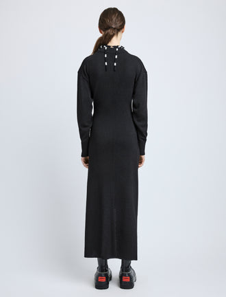 Proenza Schouler Back full length image of model wearing Luca Dress in Silk Cotton Crepe Knit in Black