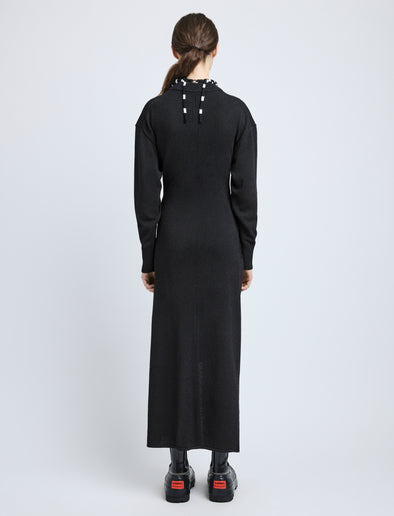 Proenza Schouler Back full length image of model wearing Luca Dress in Silk Cotton Crepe Knit in Black