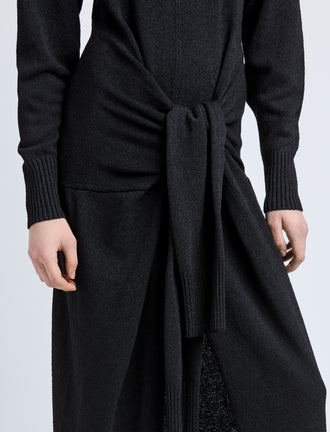 Proenza Schouler Detail image of model wearing Luca Dress in Silk Cotton Crepe Knit in Black