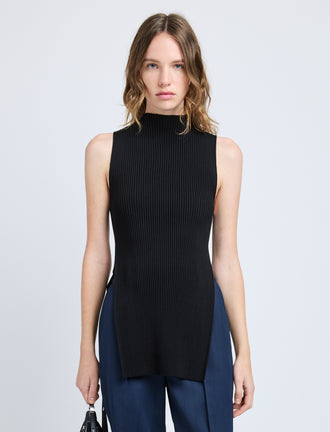 Proenza Schouler Front cropped image of model wearing Rita Top in Rib Knit in Black