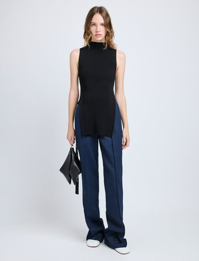 Proenza Schouler Front full length image of model wearing Rita Top in Rib Knit in Black