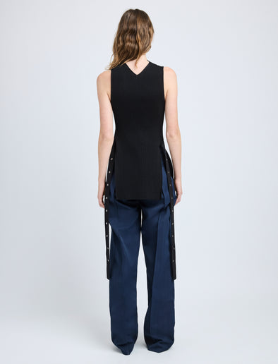 Proenza Schouler Back full length image of model wearing Rita Top in Rib Knit in Black