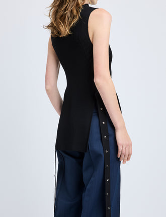Proenza Schouler Detail image of model wearing Rita Top in Rib Knit in Black