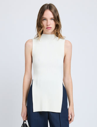 Proenza Schouler Front cropped image of model wearing Rita Top in Rib Knit in Off White