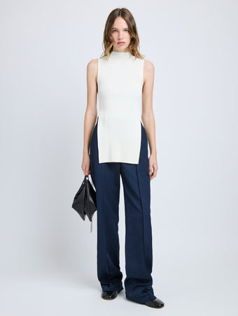 Proenza Schouler Front full length image of model wearing Rita Top in Rib Knit in Off White