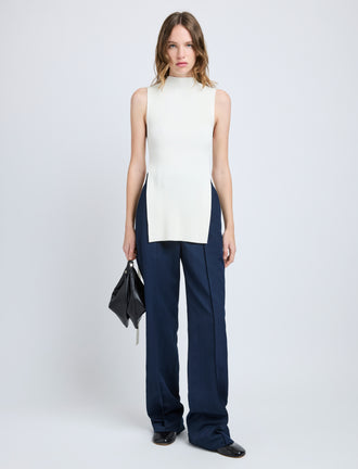 Proenza Schouler Front full length image of model wearing Rita Top in Rib Knit in Off White