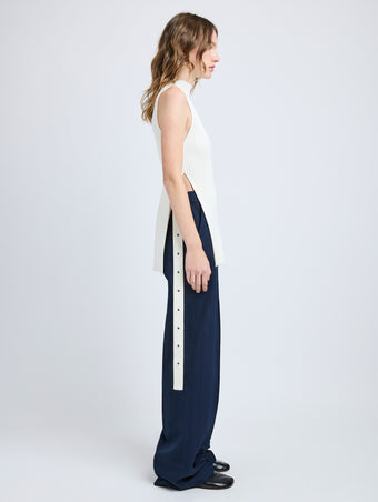 Proenza Schouler Side full length image of model wearing Rita Top in Rib Knit in Off White