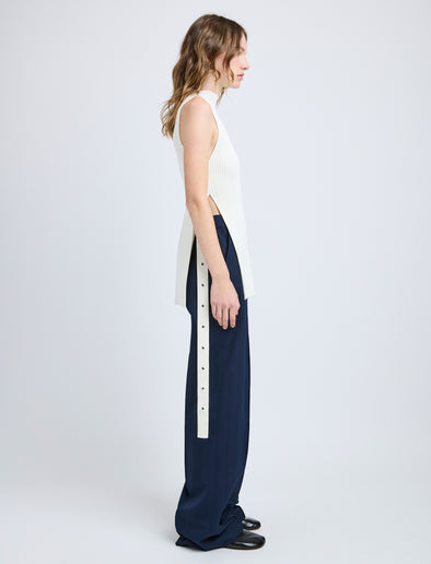 Proenza Schouler Side full length image of model wearing Rita Top in Rib Knit in Off White