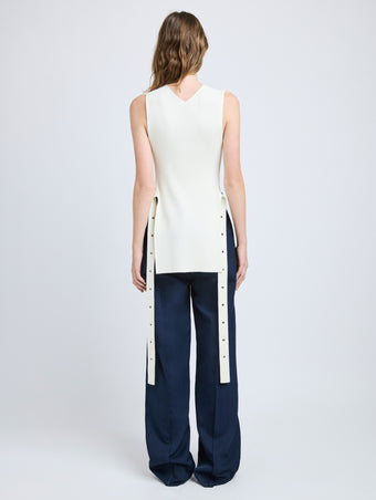 Proenza Schouler Back full length image of model wearing Rita Top in Rib Knit in Off White