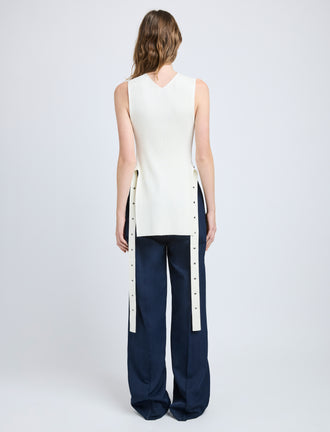 Proenza Schouler Back full length image of model wearing Rita Top in Rib Knit in Off White