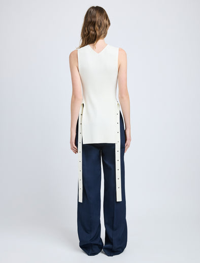 Proenza Schouler Back full length image of model wearing Rita Top in Rib Knit in Off White