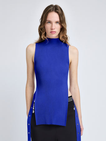 Proenza Schouler Front cropped image of model wearing Rita Top in Rib Knit in Cobalt
