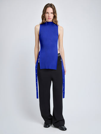 Proenza Schouler Front full length image of model wearing Rita Top in Rib Knit in Cobalt