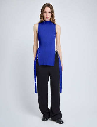 Proenza Schouler Front full length image of model wearing Rita Top in Rib Knit in Cobalt