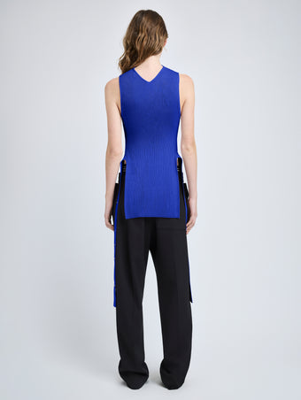 Proenza Schouler Back full length image of model wearing Rita Top in Rib Knit in Cobalt