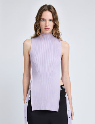 Proenza Schouler Front cropped image of model wearing Rita Top in Rib Knit in Lilac