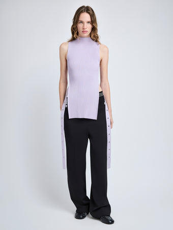 Proenza Schouler Front full length image of model wearing Rita Top in Rib Knit in Lilac