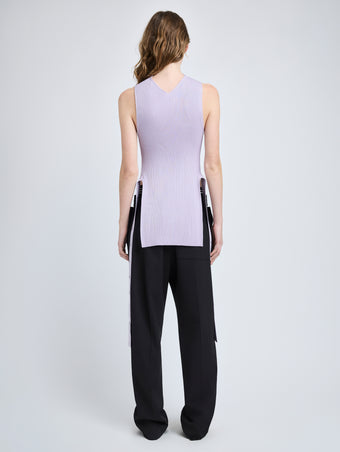 Proenza Schouler Back full length image of model wearing Rita Top in Rib Knit in Lilac