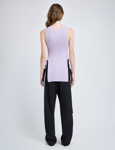 Proenza Schouler Back full length image of model wearing Rita Top in Rib Knit in Lilac
