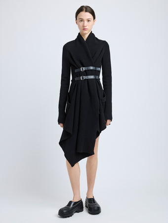 Proenza Schouler Front full length image of model wearing Reinhardt Dress in Wool Cashmere Knit in Black