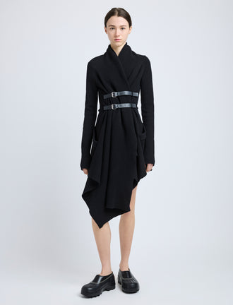 Proenza Schouler Front full length image of model wearing Reinhardt Dress in Wool Cashmere Knit in Black