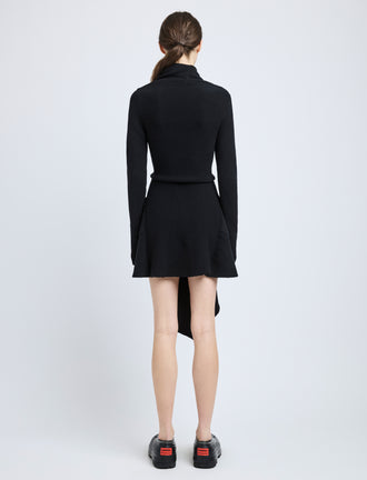 Proenza Schouler Back full length image of model wearing Reinhardt Dress in Wool Cashmere Knit in Black
