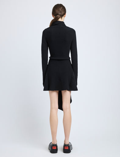Proenza Schouler Back full length image of model wearing Reinhardt Dress in Wool Cashmere Knit in Black