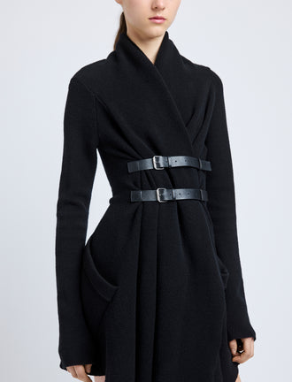 Proenza Schouler Detail image of model wearing Reinhardt Dress in Wool Cashmere Knit in Black