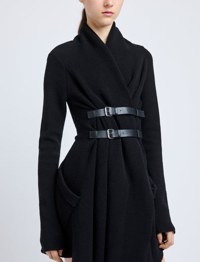 Proenza Schouler Detail image of model wearing Reinhardt Dress in Wool Cashmere Knit in Black