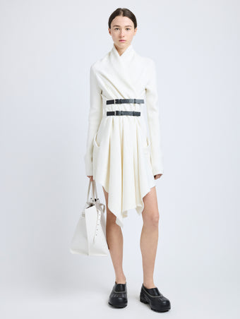 Proenza Schouler Front full length image of model wearing Reinhardt Dress in Wool Cashmere Knit in Off White