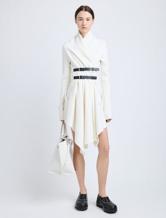 Proenza Schouler Front full length image of model wearing Reinhardt Dress in Wool Cashmere Knit in Off White