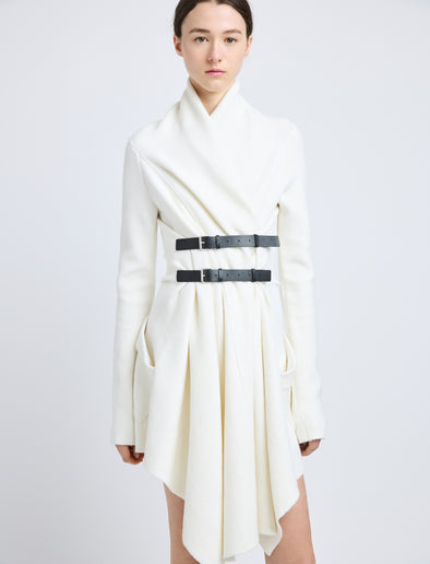 Proenza Schouler Detail image of model wearing Reinhardt Dress in Wool Cashmere Knit in Off White