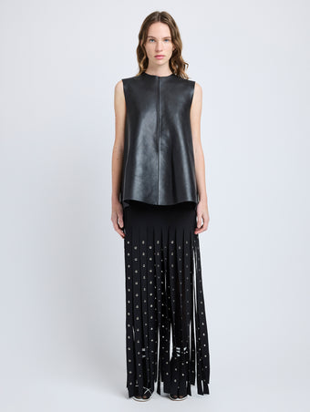 Proenza Schouler Front full length image of model wearing Effe Skirt in Compact Viscose Knit in Black