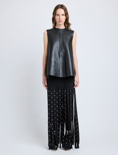 Proenza Schouler Front full length image of model wearing Effe Skirt in Compact Viscose Knit in Black
