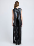 Proenza Schouler Back full length image of model wearing Effe Skirt in Compact Viscose Knit in Black