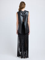Proenza Schouler Back full length image of model wearing Effe Skirt in Compact Viscose Knit in Black