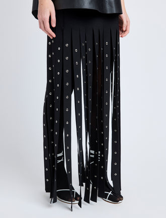 Proenza Schouler Detail image of model wearing Effe Skirt in Compact Viscose Knit in Black